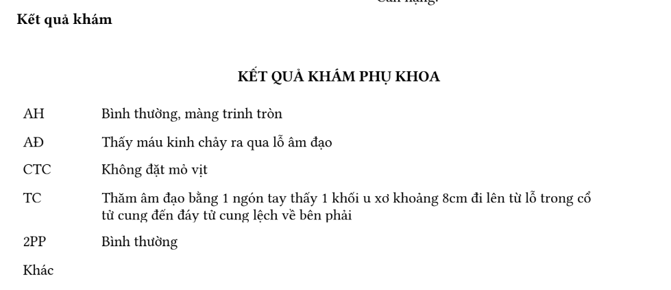 Kết quả khám bệnh