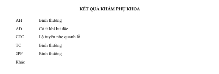 Kết quả khám phụ khoa