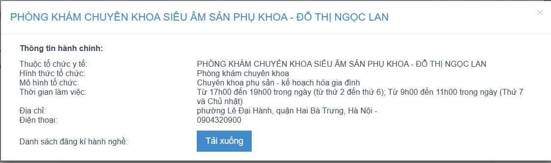 Thông tin phòng khám khi tra cứu