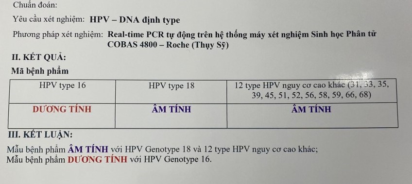 Mẫu kết quả xét nghiệm HPV