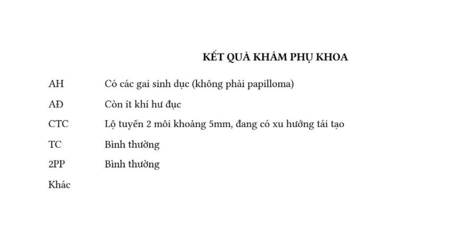 Kết quả khám phụ khoa