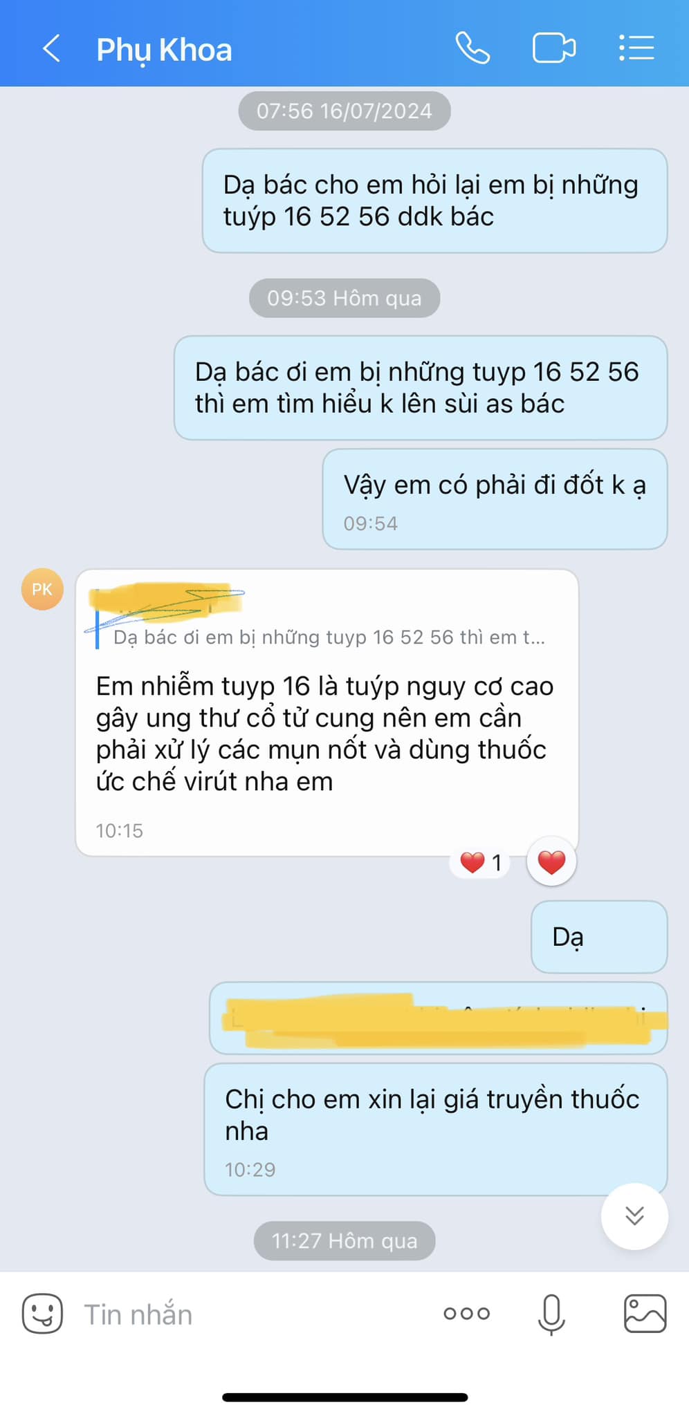 Bị HPV phải truyền thuốc có đúng không? 2 Hình ảnh do khách hàng ẩn danh cung cấp
