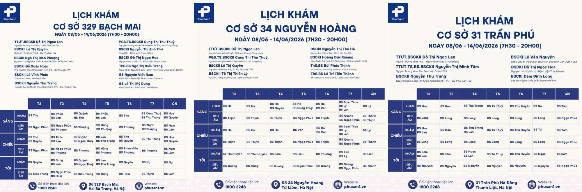 lịch khám phòng khám Phụ Sản 1 12