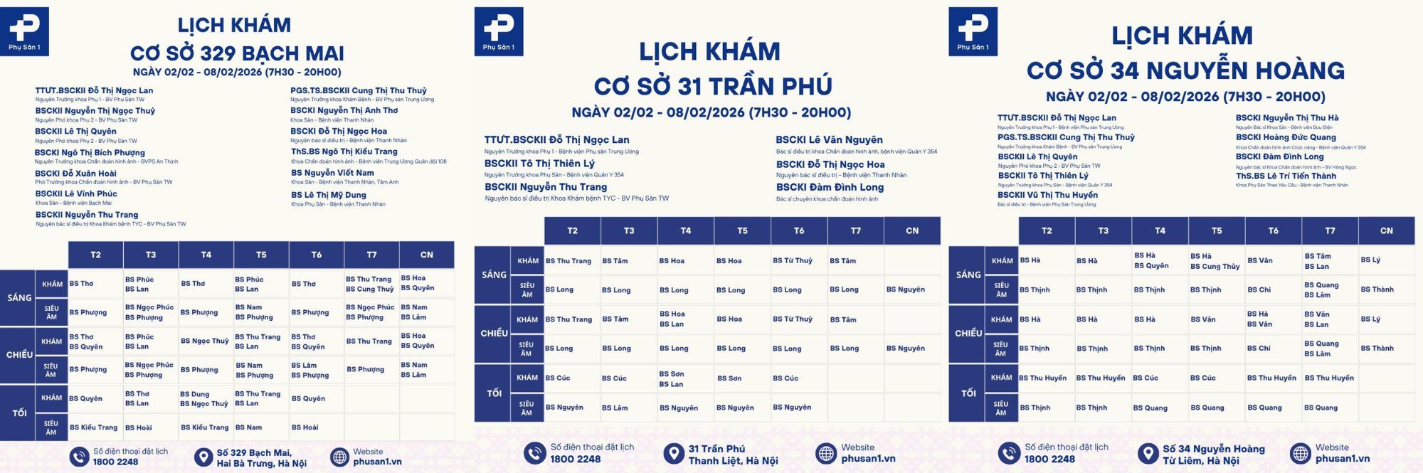 lịch khám phòng khám Phụ Sản 1 2