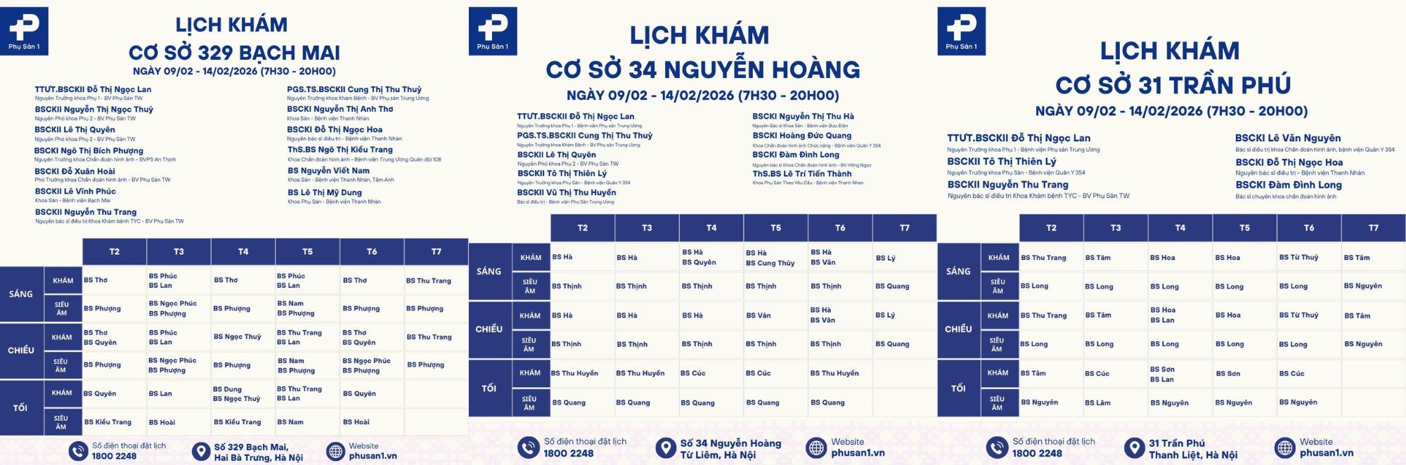 lịch khám phòng khám Phụ Sản 1 3