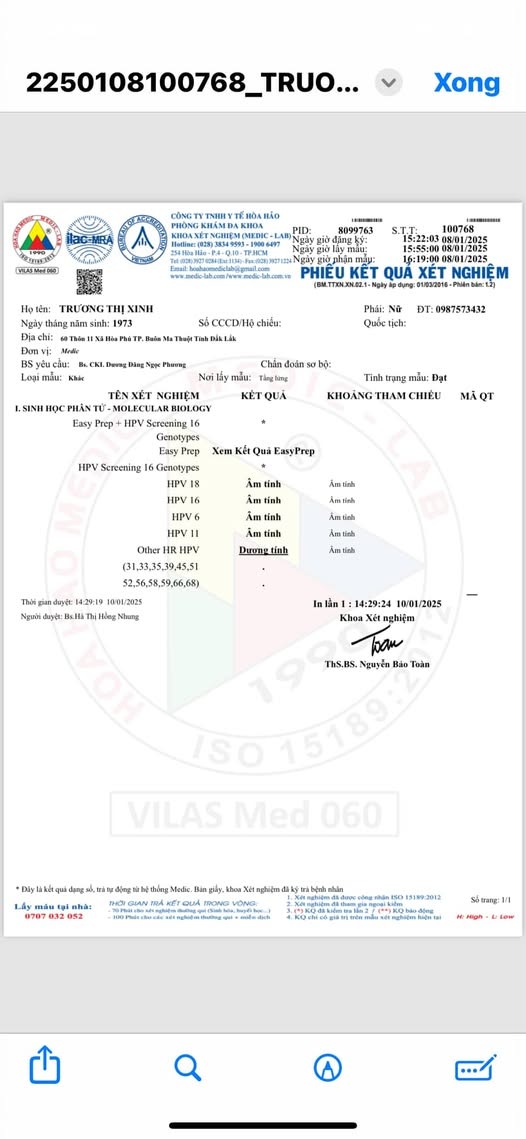 Dương tính với OTHER HR HPV là sao? 2 OTHER HR HPV